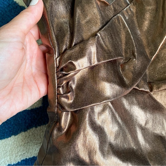 🌟 ZARA COPPER FAUX LEATHER METALLIC OPEN SHOULDER CROP TOP! - Picture 9 of 15